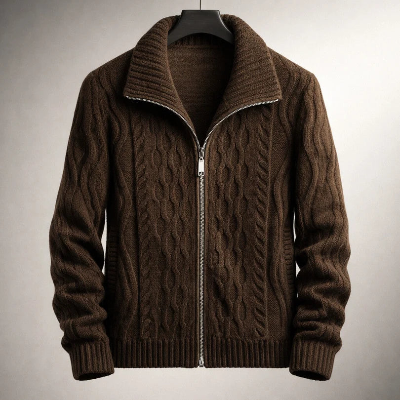 Corvin | Men’s Cable-Knit Zippered Cardigan with High Stand Collar