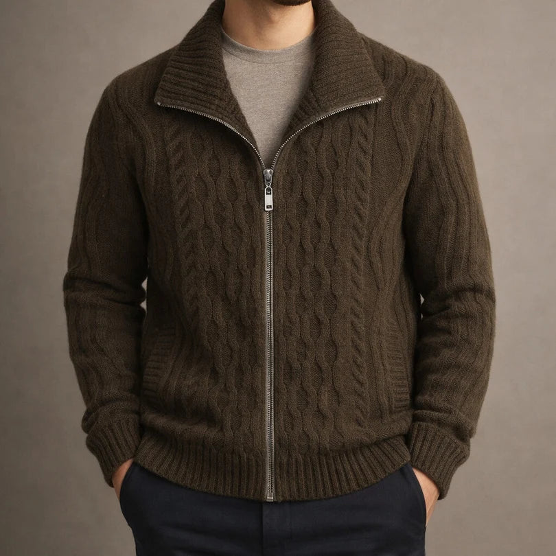Corvin | Men’s Cable-Knit Zippered Cardigan with High Stand Collar