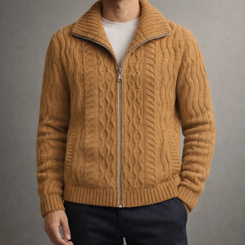 Corvin | Men’s Cable-Knit Zippered Cardigan with High Stand Collar