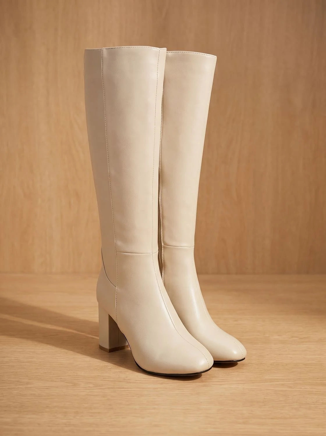 Rosalie | Women's Wide-Calf High Boots with Block Heel & Side Zip