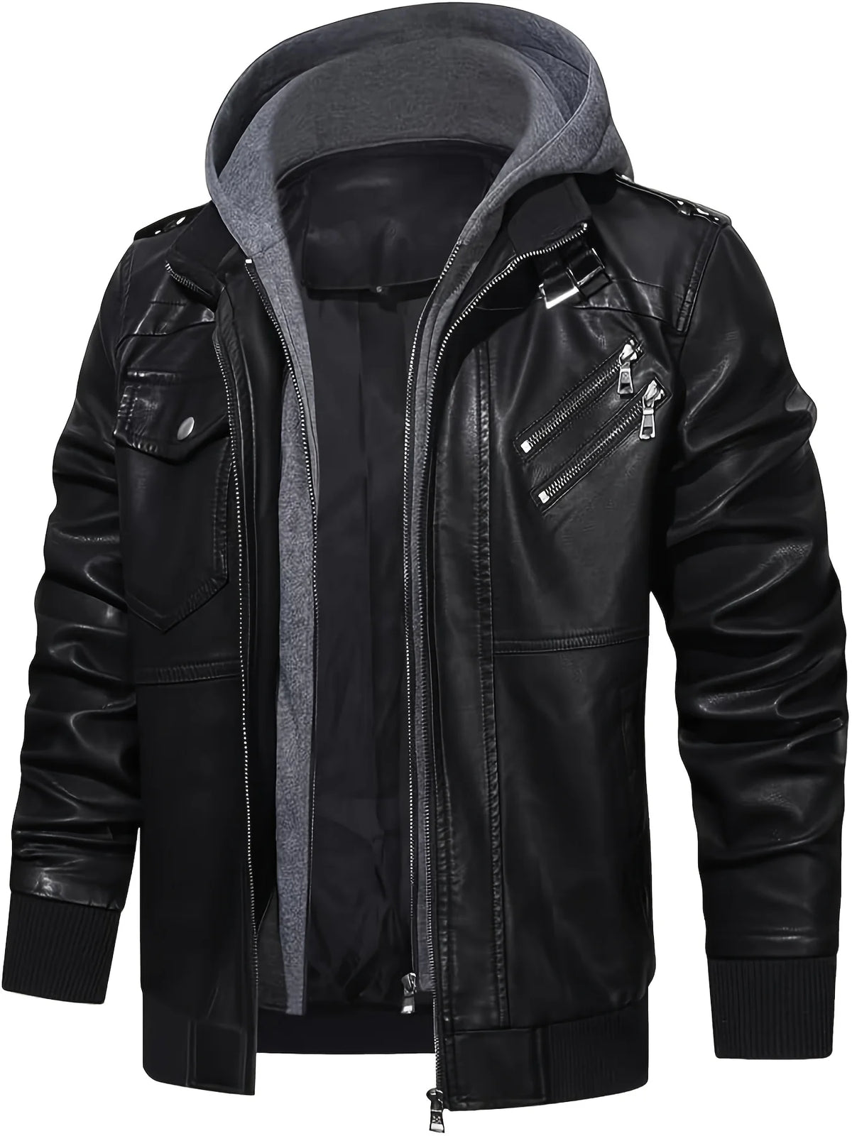Griffin | Men's Hooded Moto Leather Jacket