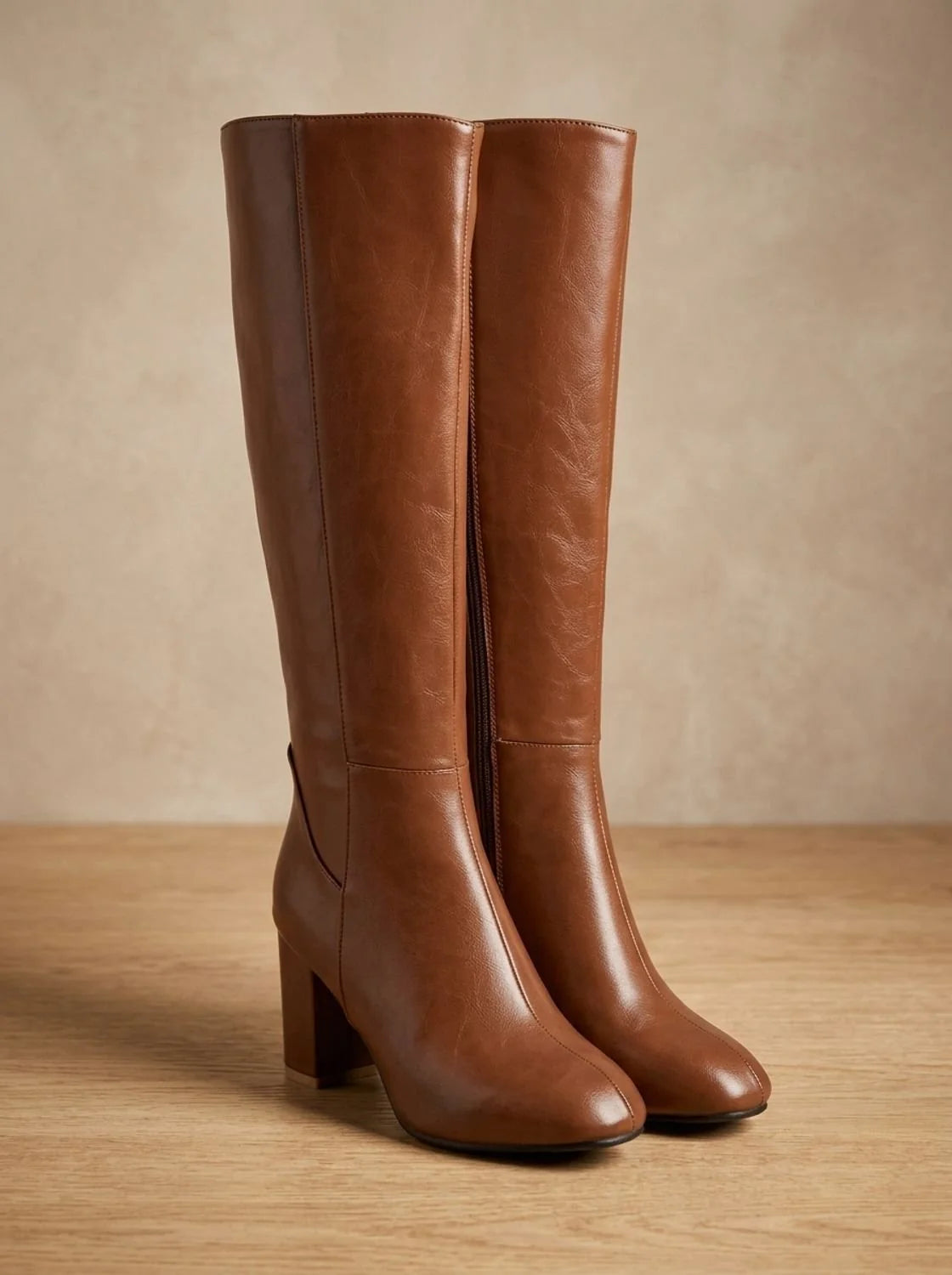 Rosalie | Women's Wide-Calf High Boots with Block Heel & Side Zip