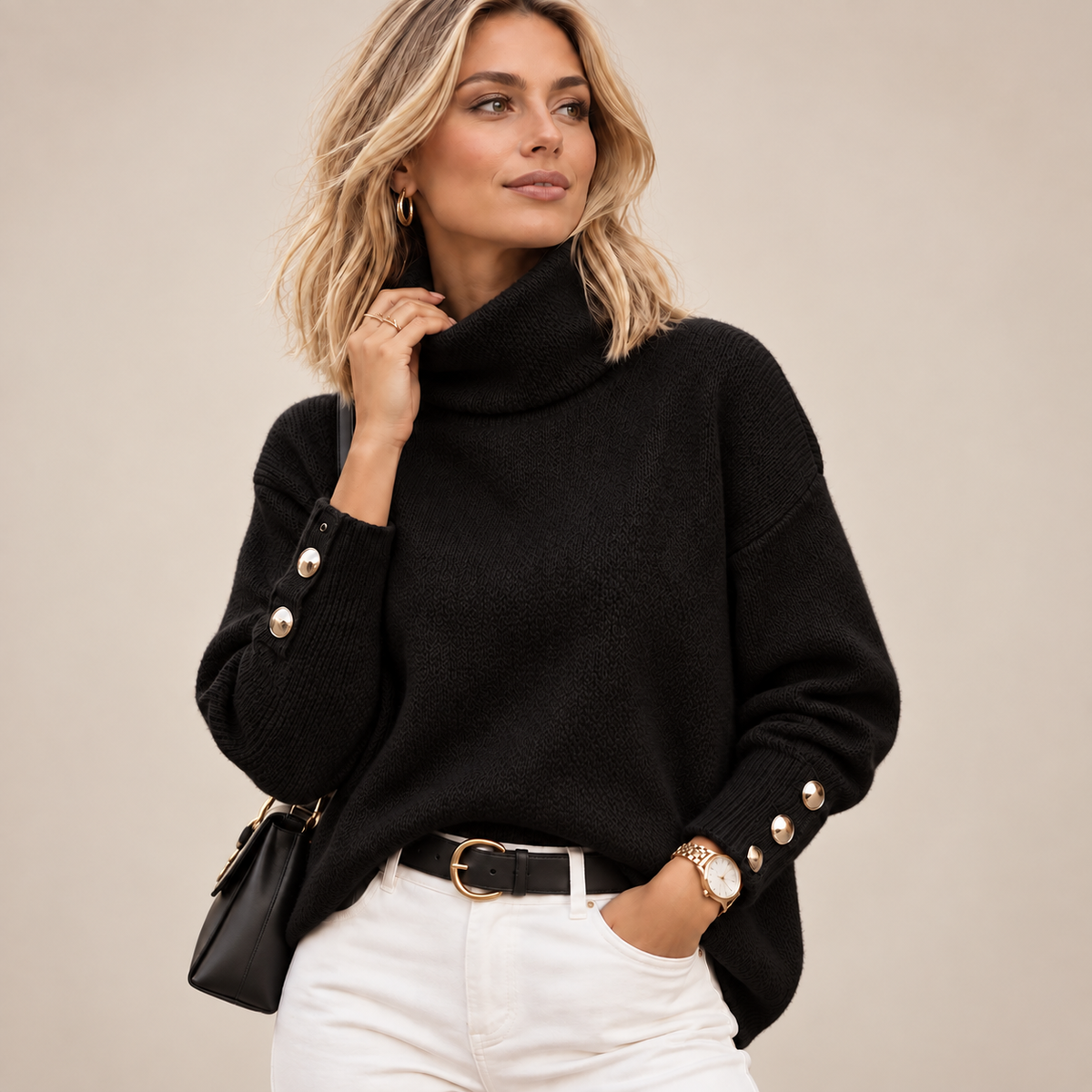 Vivienne | Elegant Fitted Roll Neck Knit Jumper for Women