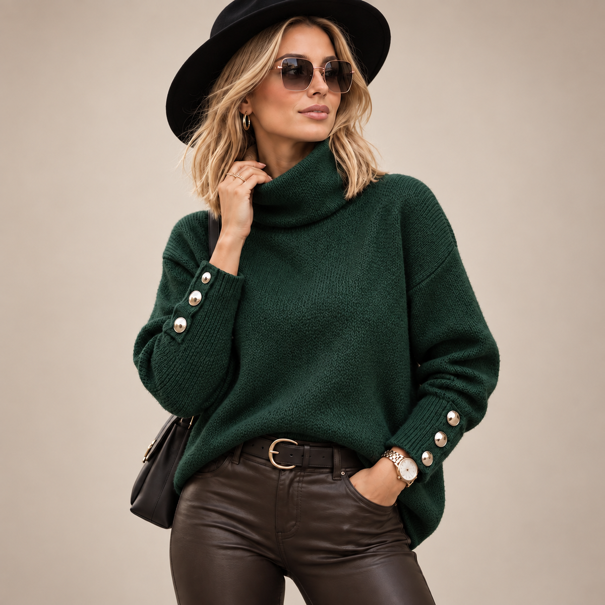 Vivienne | Elegant Fitted Roll Neck Knit Jumper for Women