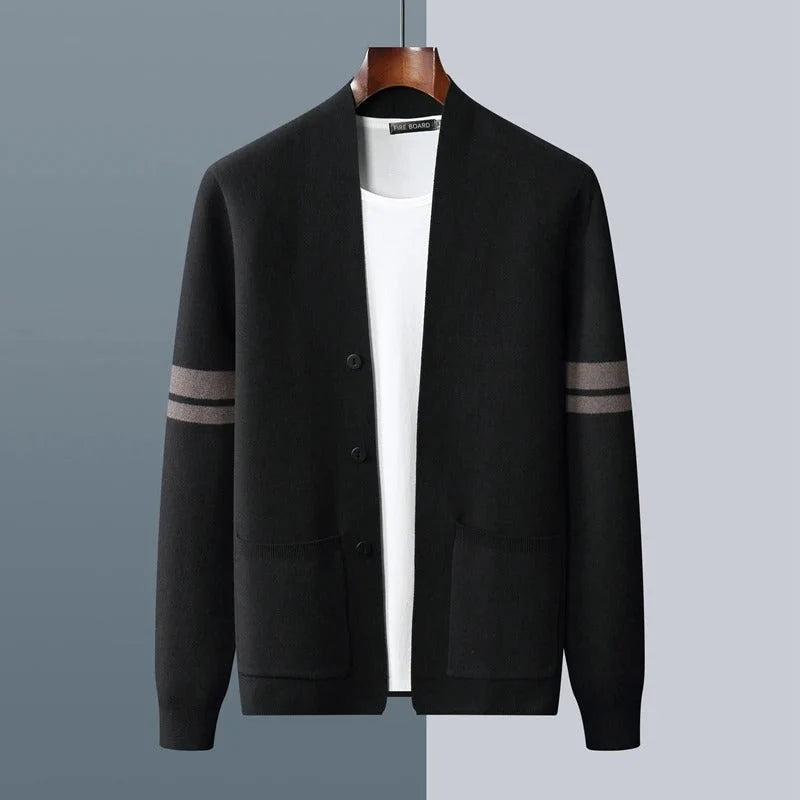 Hadrian | Men’s Structured Knit Cardigan with Mandarin Collar & Patch Pockets