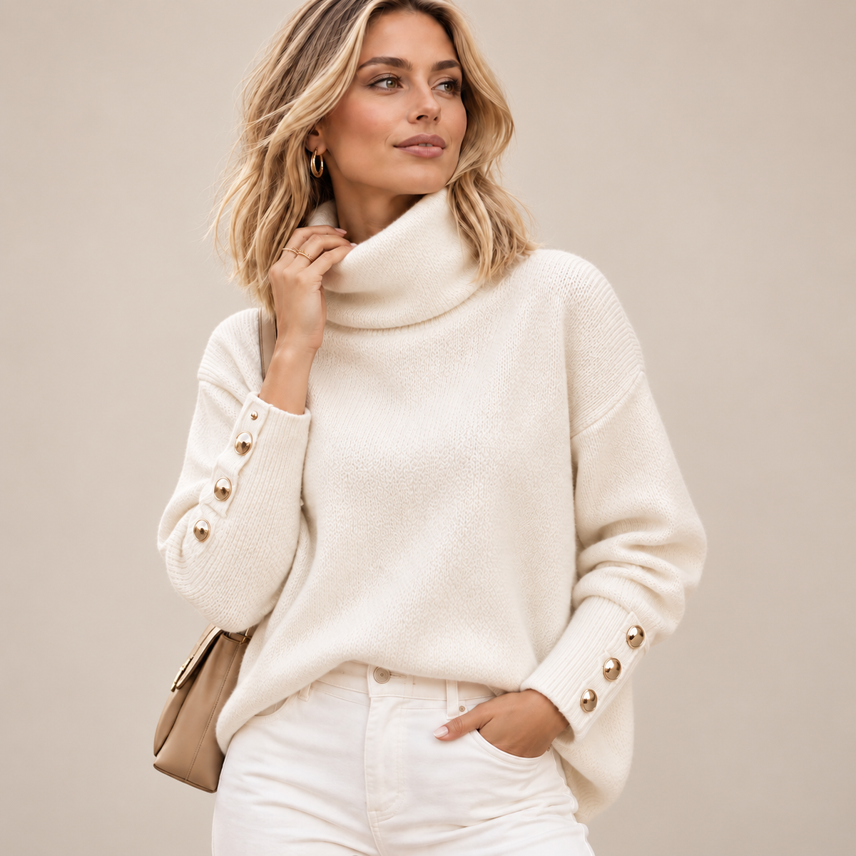 Vivienne | Elegant Fitted Roll Neck Knit Jumper for Women
