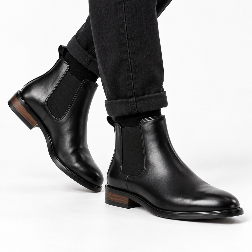 Edmund | Men’s Polished Chelsea Boots with Elastic Side Panels & Grip Sole