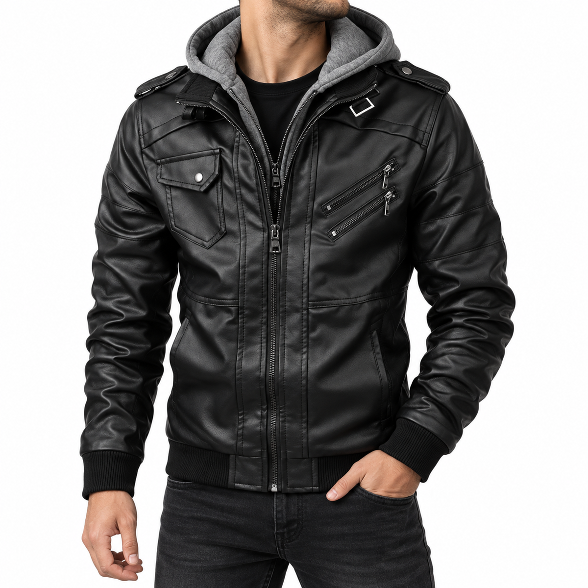 Maddox | Men's Hooded Leather Jacket
