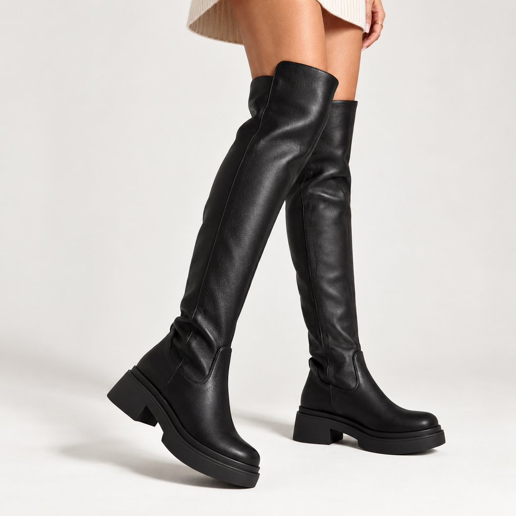 Marcella | Women's Over-the-Knee Vegan Leather Boots with Chunky Platform Sole