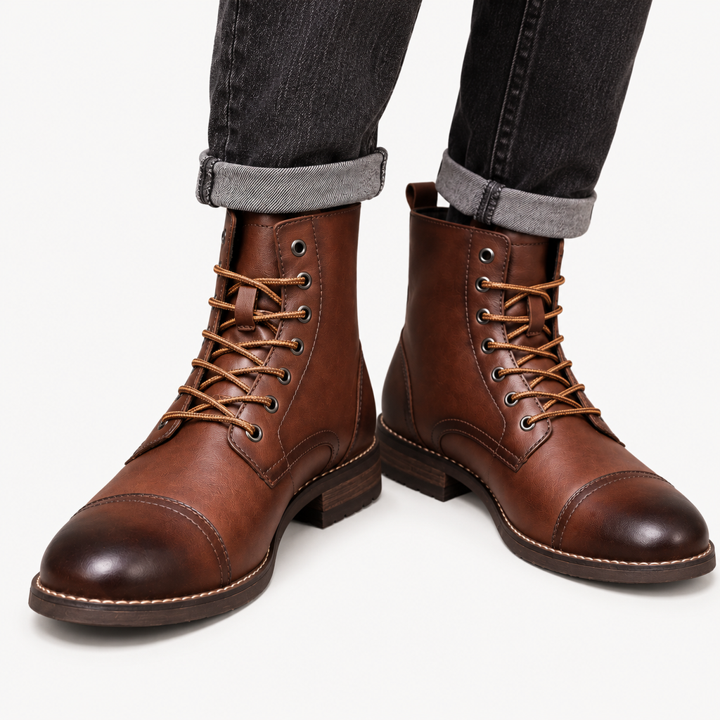 Rowan | Men’s Leather-Style Lace-Up Ankle Boots with Supportive Grip Sole