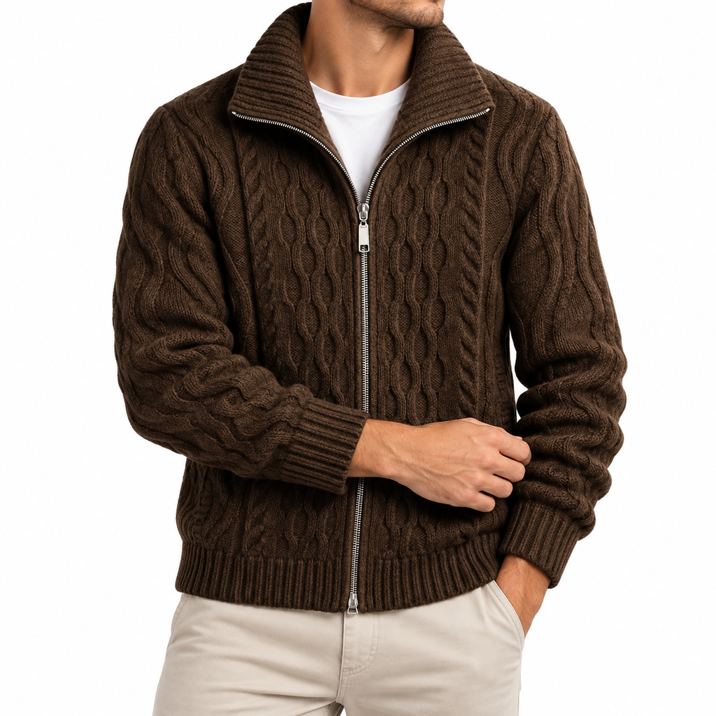 Corvin | Men’s Cable-Knit Zippered Cardigan with High Stand Collar