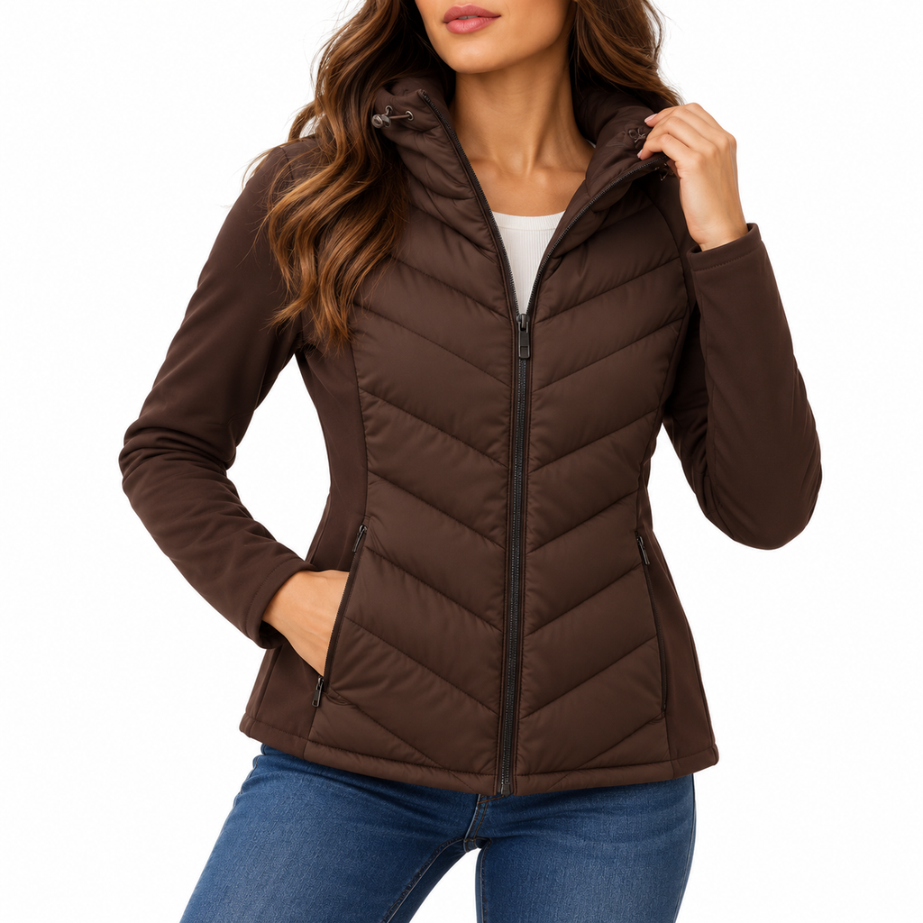 Elsinne | Hooded Chevron Quilted Jacket