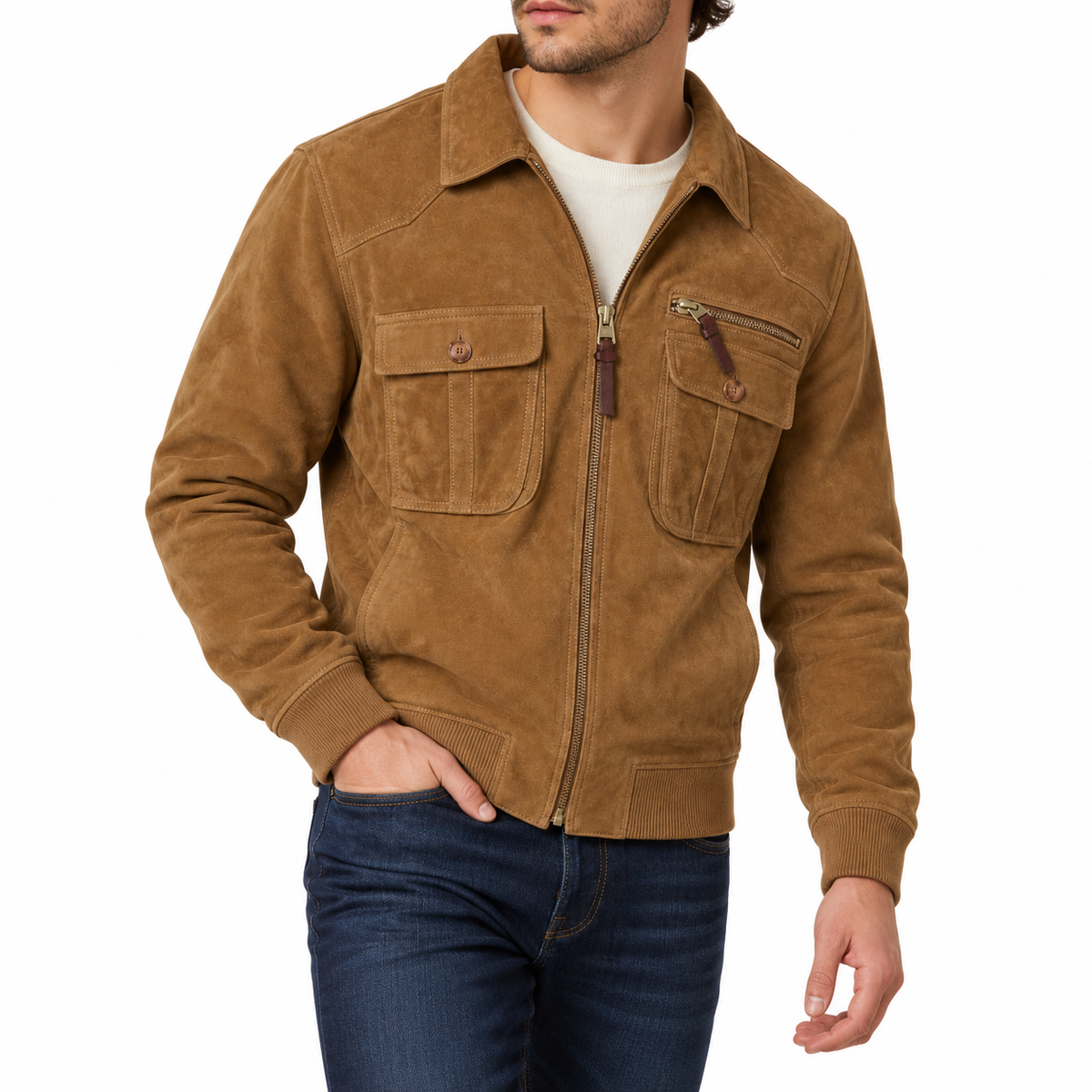 Ronan | Retro Faux Suede Bomber Jacket