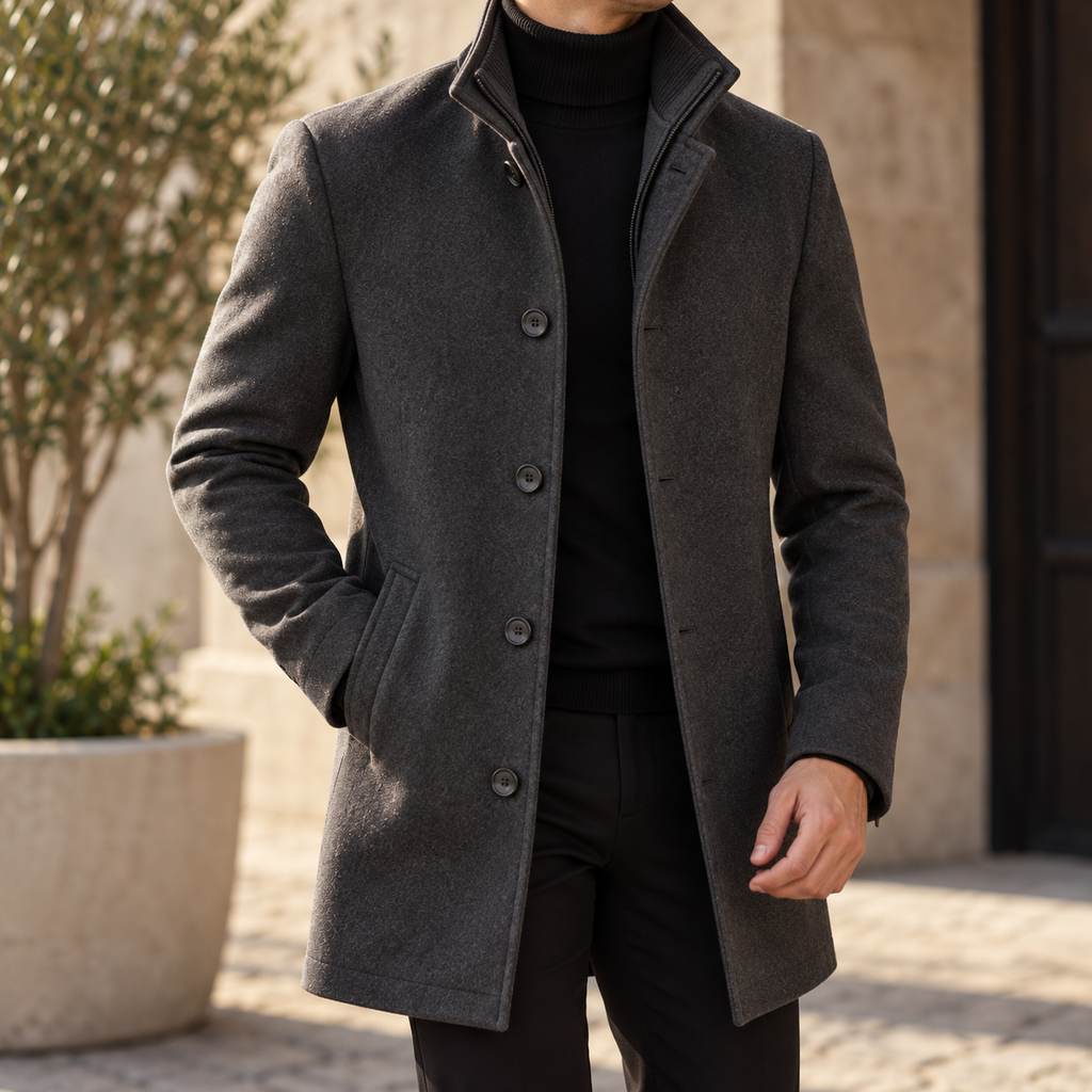 Caspian | Men's Wool-Blend Stand Collar Coat with Removable Padded Vest