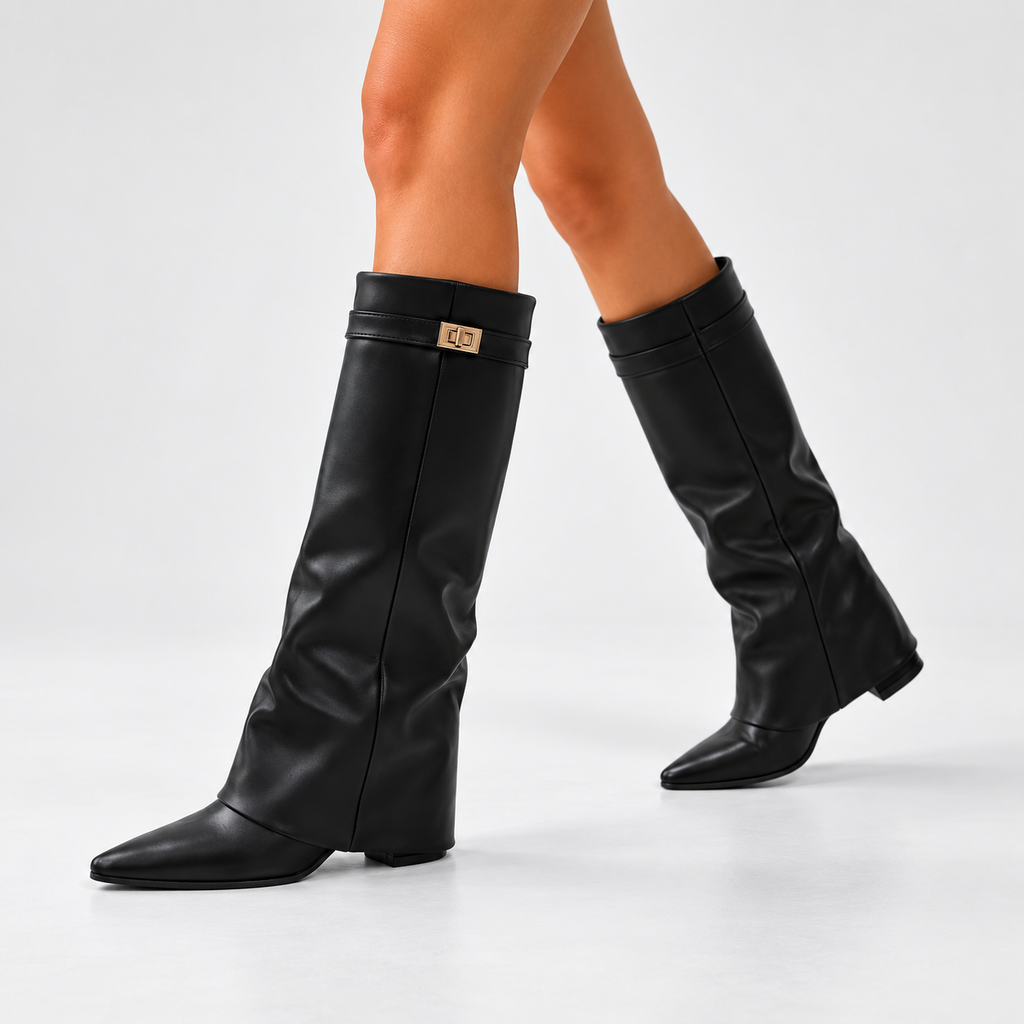 Celeste | Women's Elegant Knee-High Vegan Leather Boots – Pointed Toe Tall Dress Boots