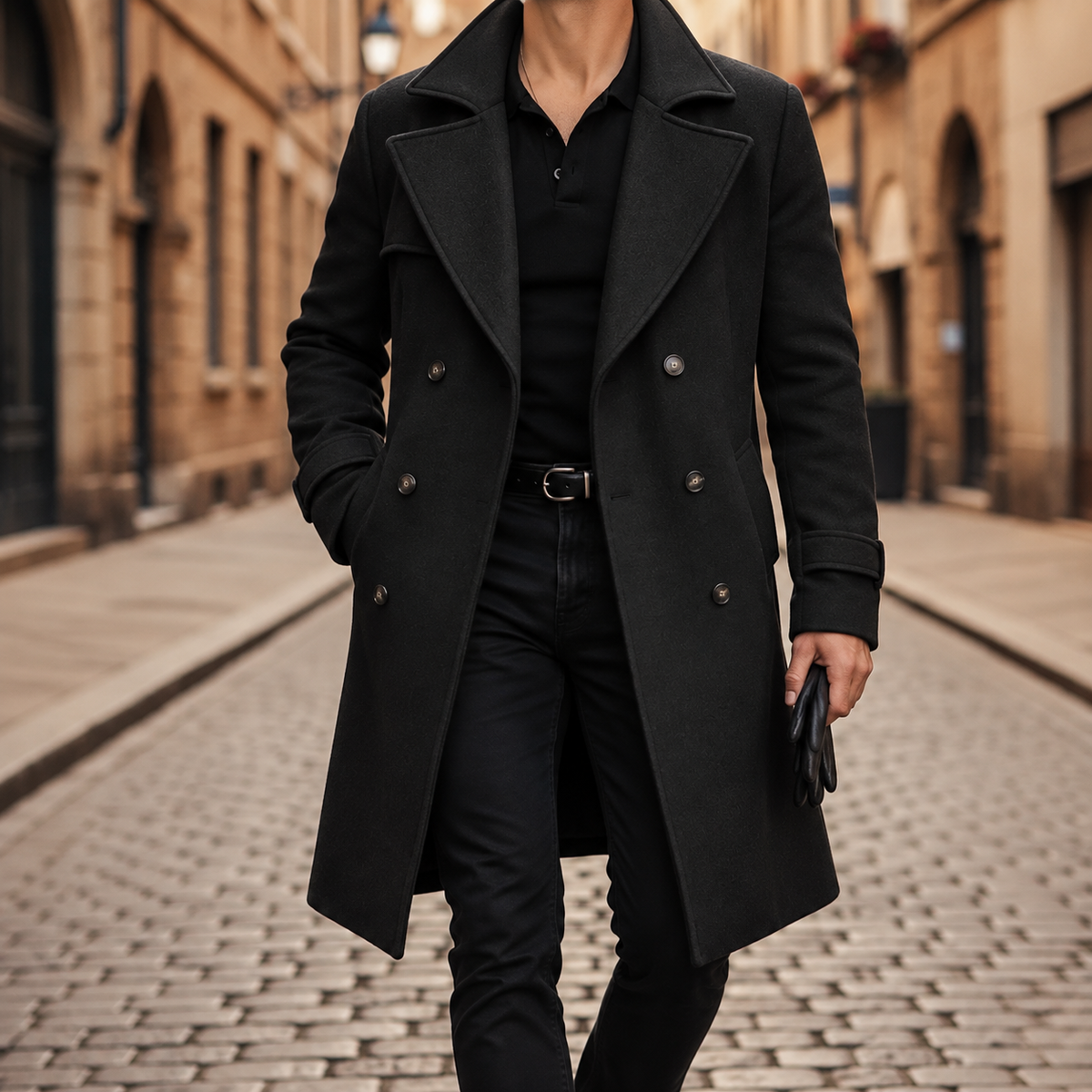 Alistair | Men’s Classic Wool-Blend Double-Breasted Long Coat with Notched Lapels