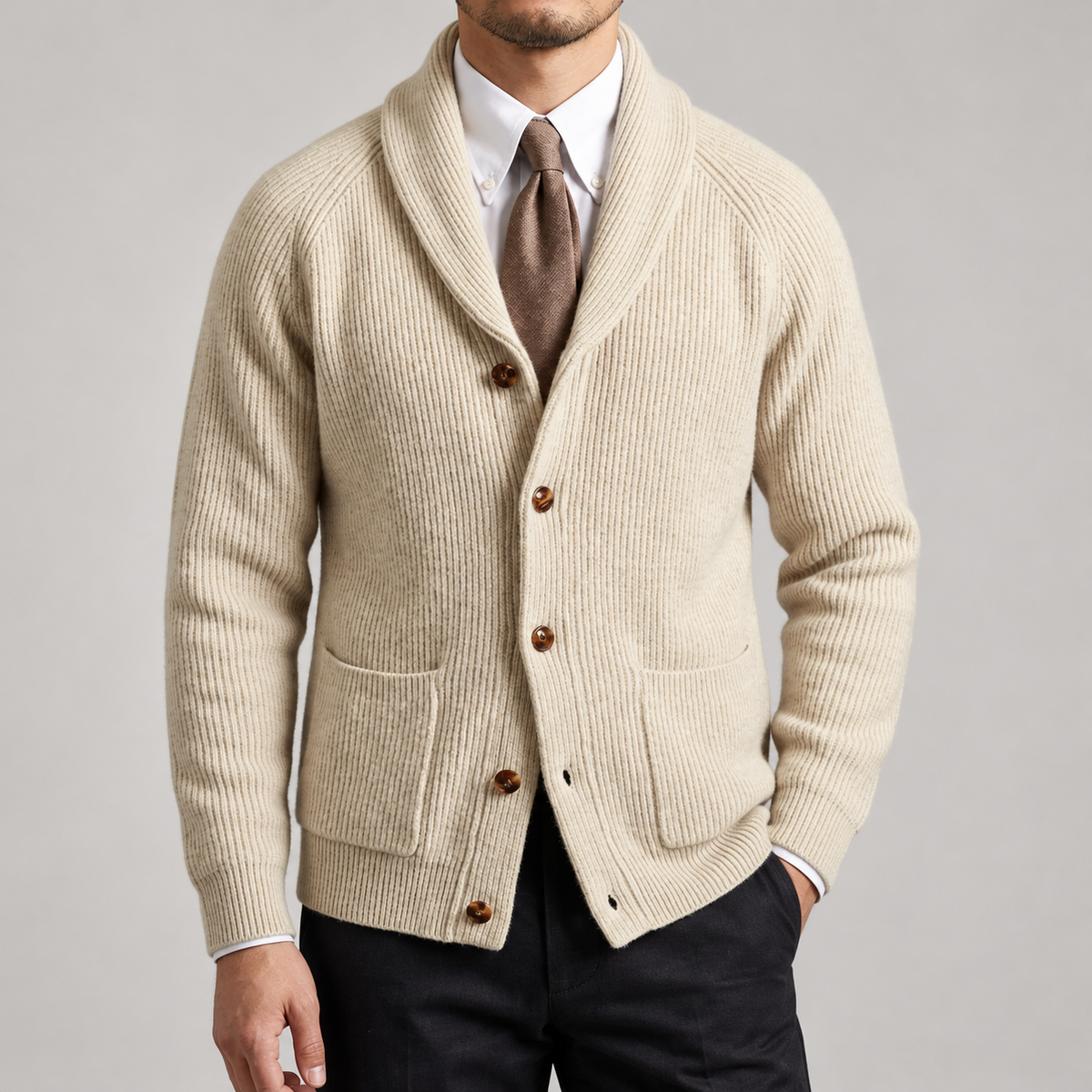 Aurelio | Men's Shawl Collar Knitted Cardigan with Ribbed Cuffs & Relaxed Fit
