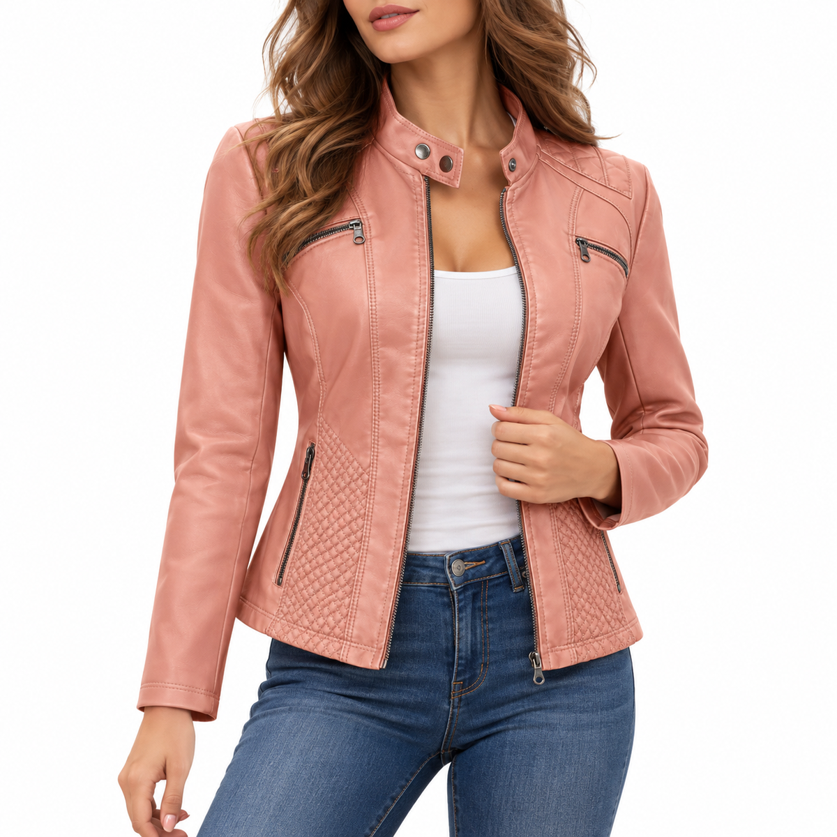 Maristelle | Diamond Quilted Biker Jacket