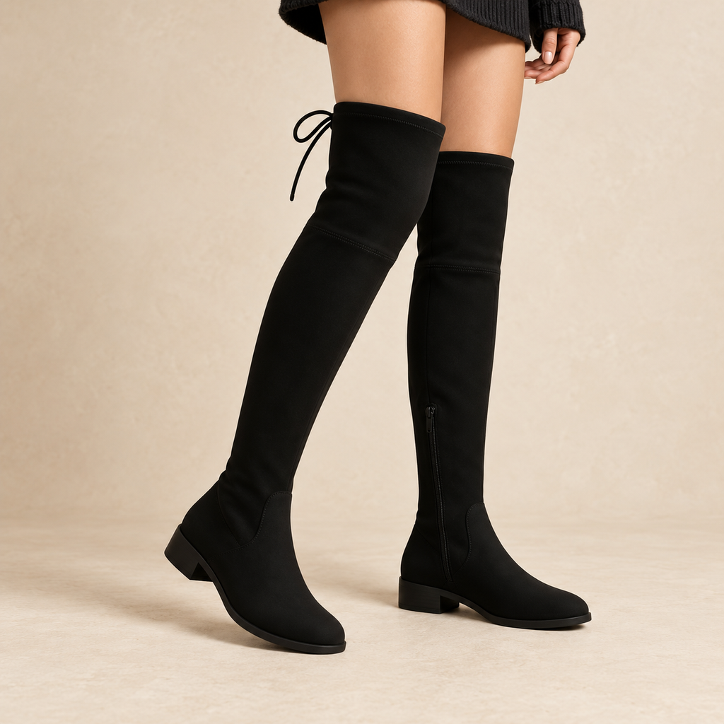 Alessia | Women's Over-the-Knee Boots with Adjustable Back Tie, Side Zip & Low Block Heel