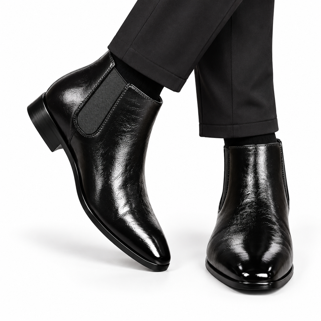 Cedric | Men’s Polished Chelsea Boots with Elastic Side Panels & Tapered Silhouette