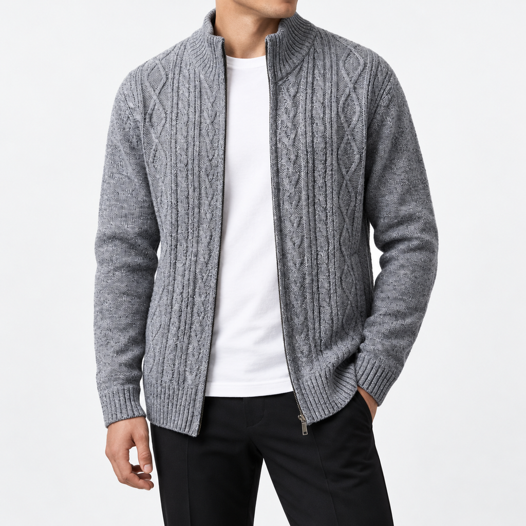 Bastien | Men's Cable Knit Cardigan with Textured Premium Knit & Classic Layering Fit