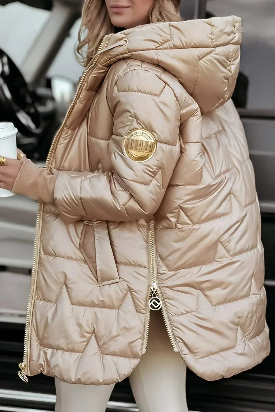 Solenne | Hooded Diamond Puffer Jacket