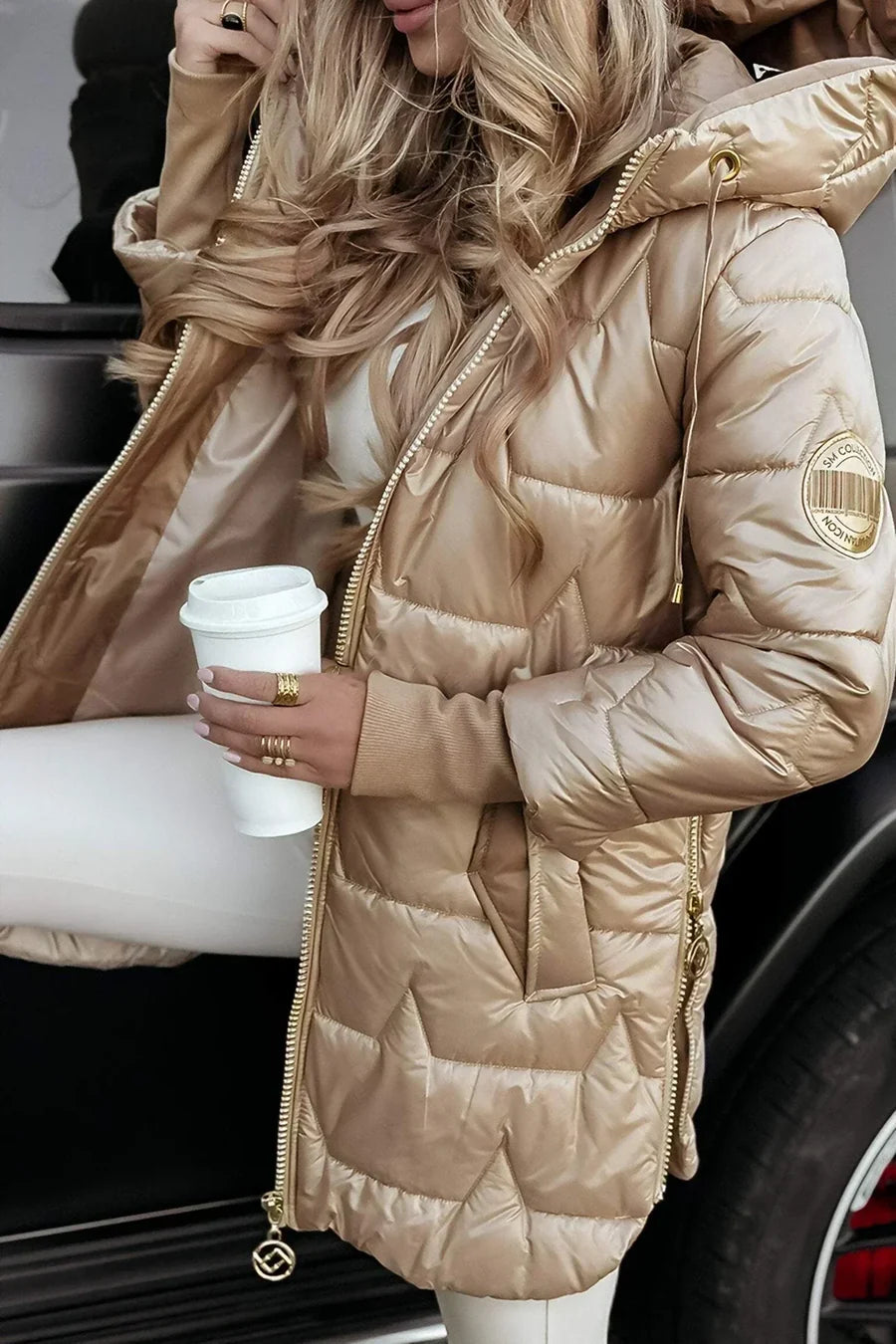 Solenne | Hooded Diamond Puffer Jacket