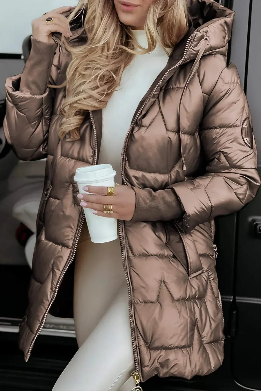 Solenne | Hooded Diamond Puffer Jacket