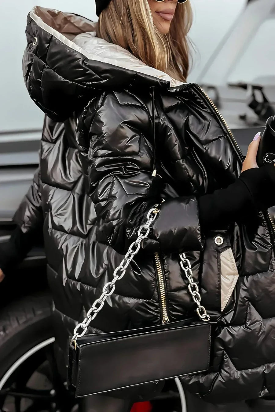 Solenne | Hooded Diamond Puffer Jacket