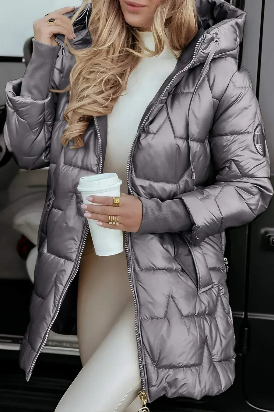 Solenne | Hooded Diamond Puffer Jacket