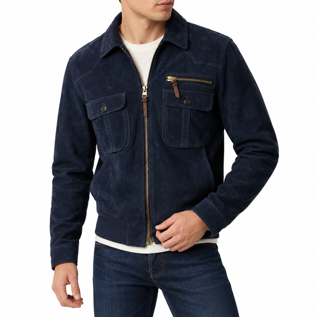 Ronan | Retro Faux Suede Bomber Jacket