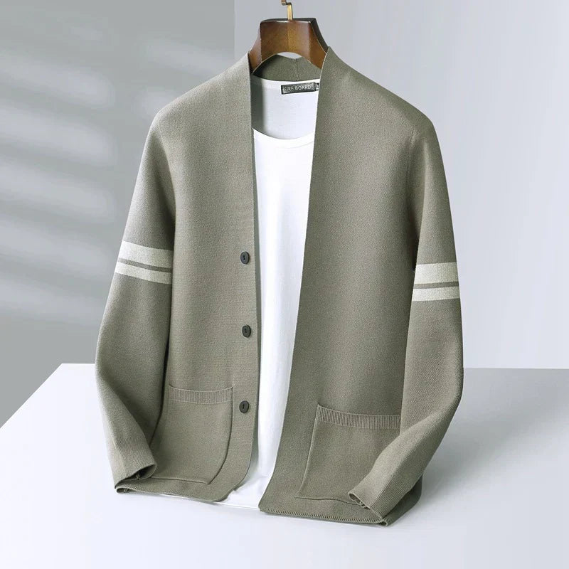 Hadrian | Men’s Structured Knit Cardigan with Mandarin Collar & Patch Pockets