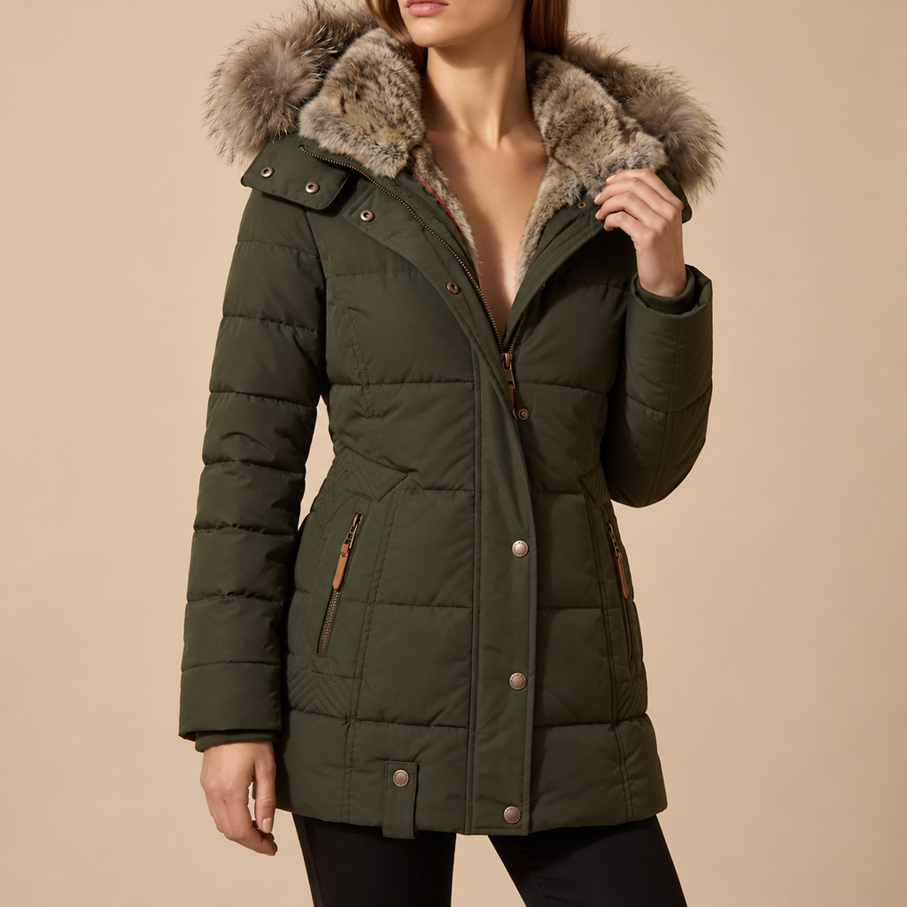 Amara | Women's Faux Fur Hood Puffer Jacket with Slim Fit & Front Pockets