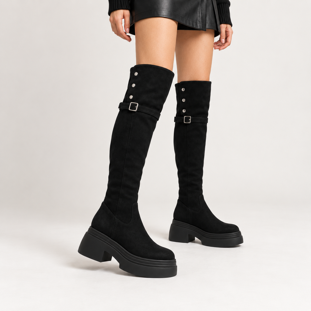 Valentina | Women's Over-the-Knee Platform Boots with Foldover Cuff & Buckle Detail
