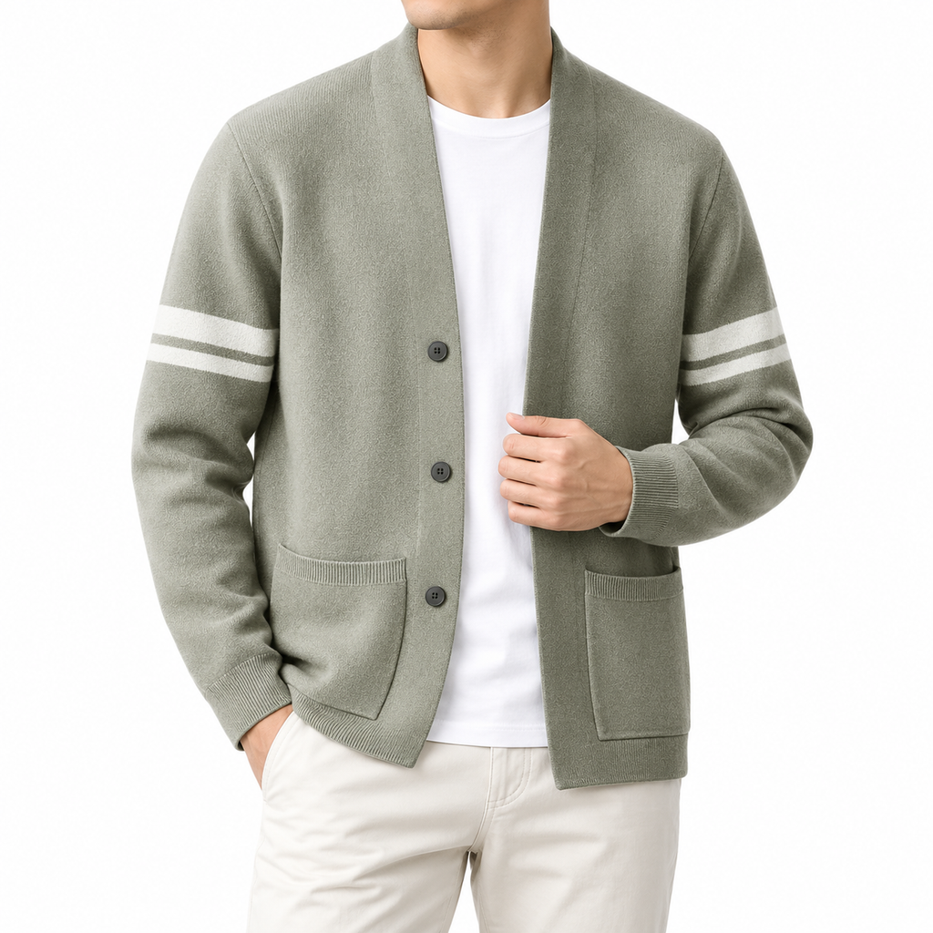 Hadrian | Men’s Structured Knit Cardigan with Mandarin Collar & Patch Pockets