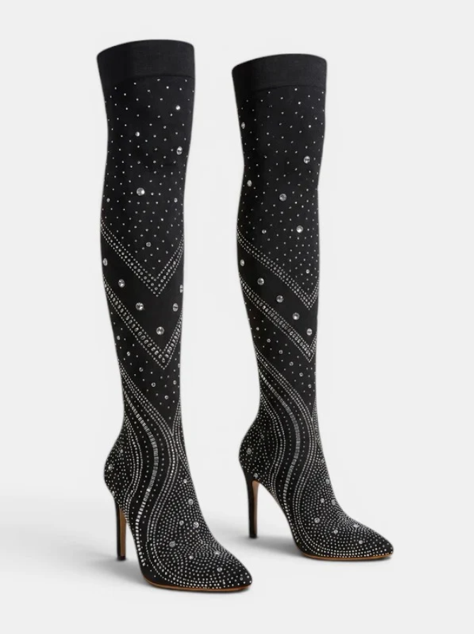 Celestine | Women’s Rhinestone Over-the-Knee Stiletto Boots with Pointed Toe