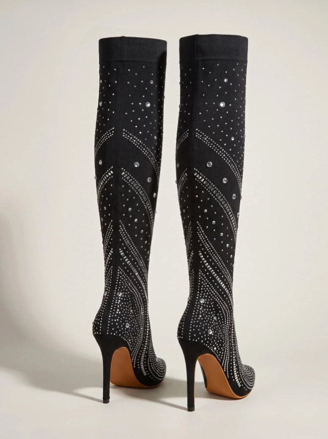 Celestine | Women’s Rhinestone Over-the-Knee Stiletto Boots with Pointed Toe