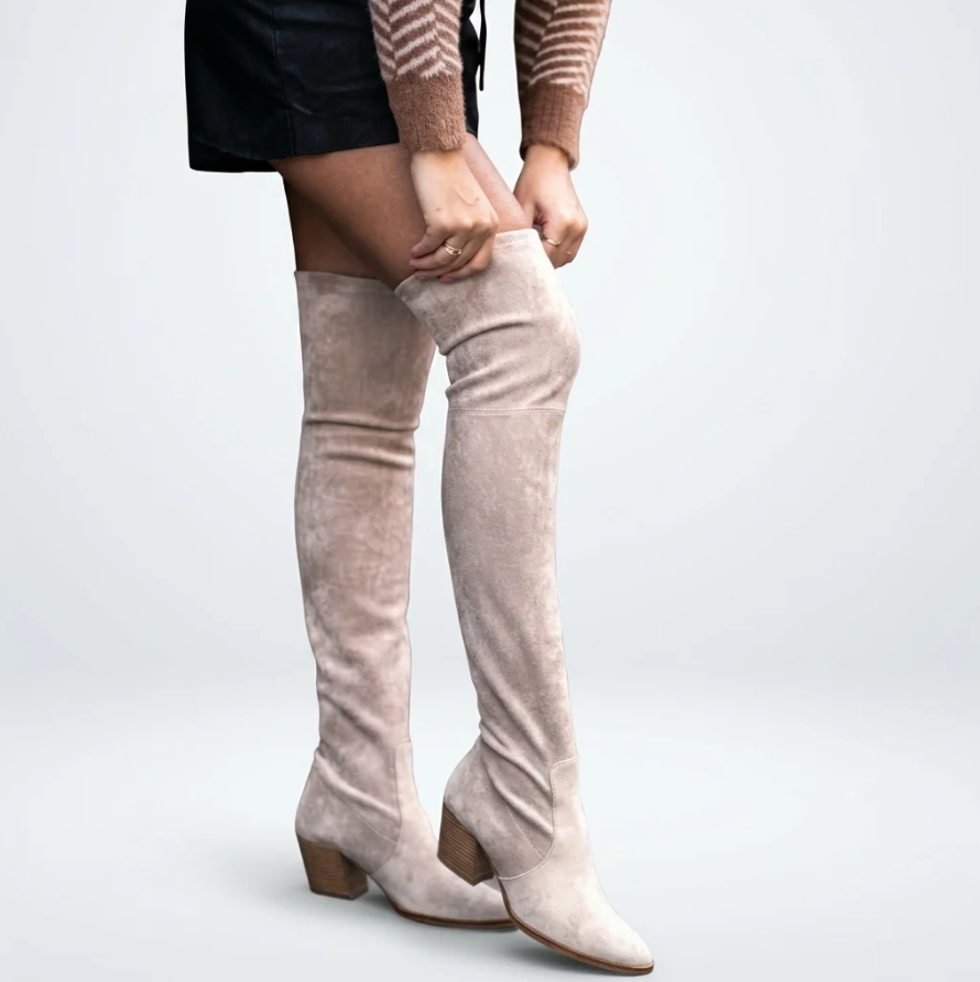 Aurelia | Women’s Over-the-Knee Suede-Look Boots with Stacked Block Heel