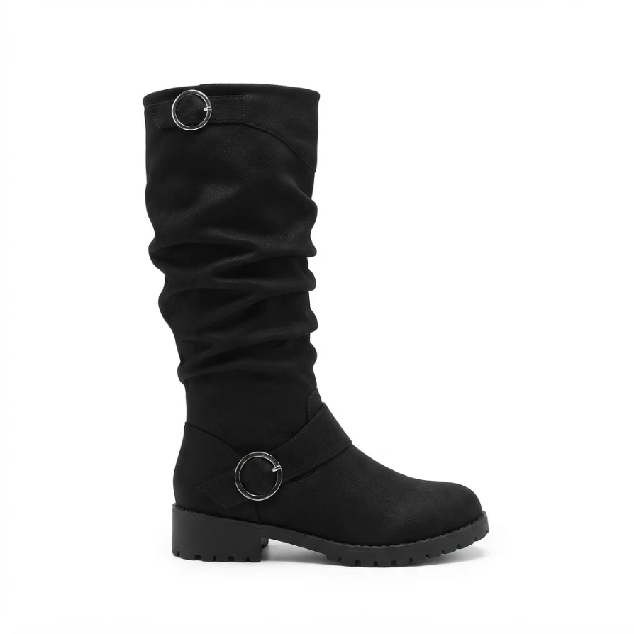 Camille | Women’s Relaxed Slouchy Over-the-Knee Boots with Buckle Strap & Low Block Heel