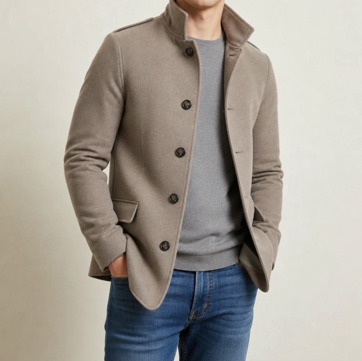 Evander | Men's Slim-Fit Wool Blend Coat with Tailored Lapel & Single-Breasted Front