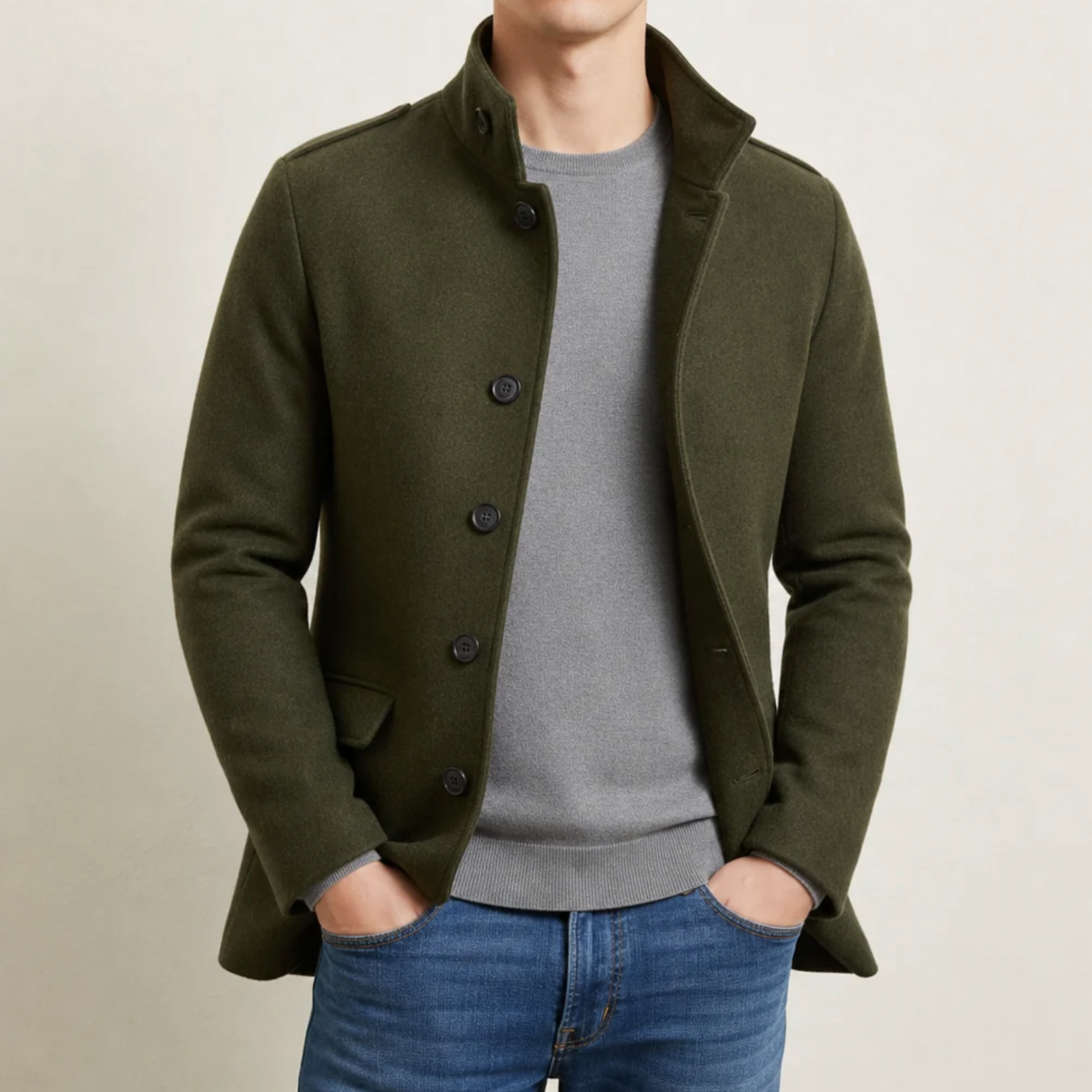 Evander | Men's Slim-Fit Wool Blend Coat with Tailored Lapel & Single-Breasted Front