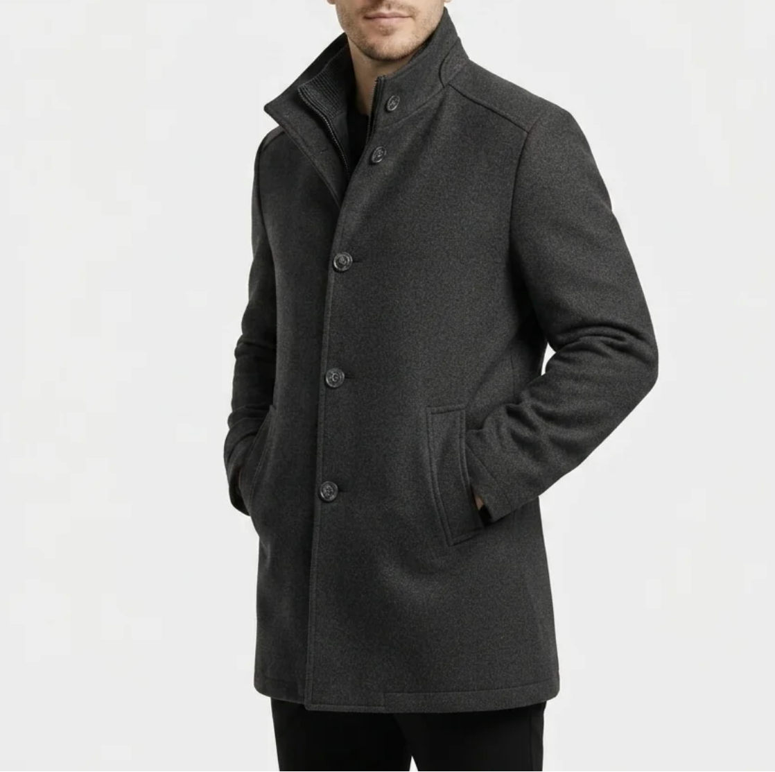 Caspian | Men's Wool-Blend Stand Collar Coat with Removable Padded Vest