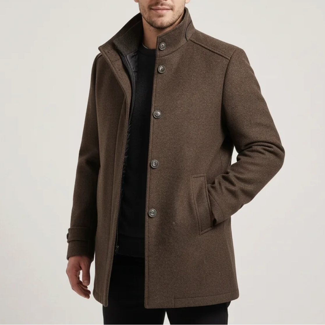 Caspian | Men's Wool-Blend Stand Collar Coat with Removable Padded Vest