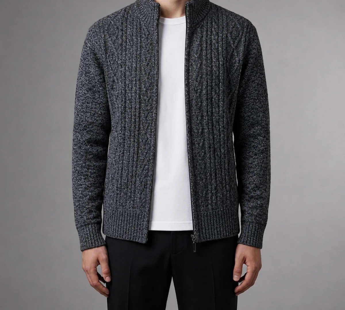 Bastien | Men's Cable Knit Cardigan with Textured Premium Knit & Classic Layering Fit