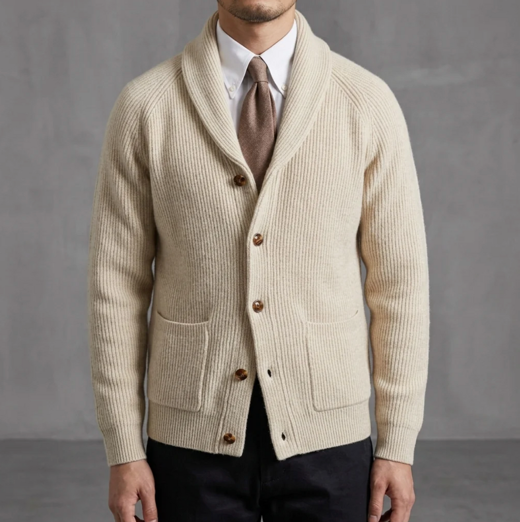 Aurelio | Men's Shawl Collar Knitted Cardigan with Ribbed Cuffs & Relaxed Fit