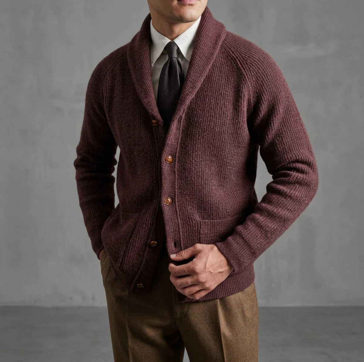 Aurelio | Men's Shawl Collar Knitted Cardigan with Ribbed Cuffs & Relaxed Fit