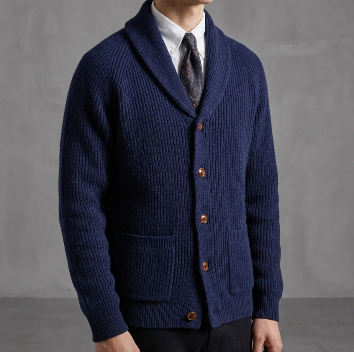 Aurelio | Men's Shawl Collar Knitted Cardigan with Ribbed Cuffs & Relaxed Fit