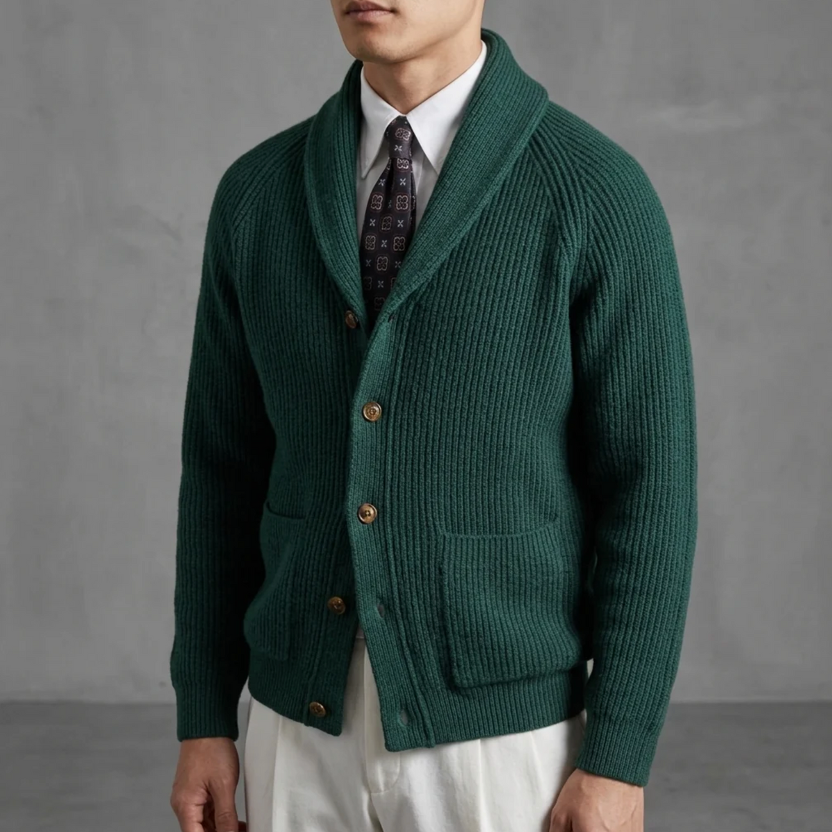 Aurelio | Men's Shawl Collar Knitted Cardigan with Ribbed Cuffs & Relaxed Fit
