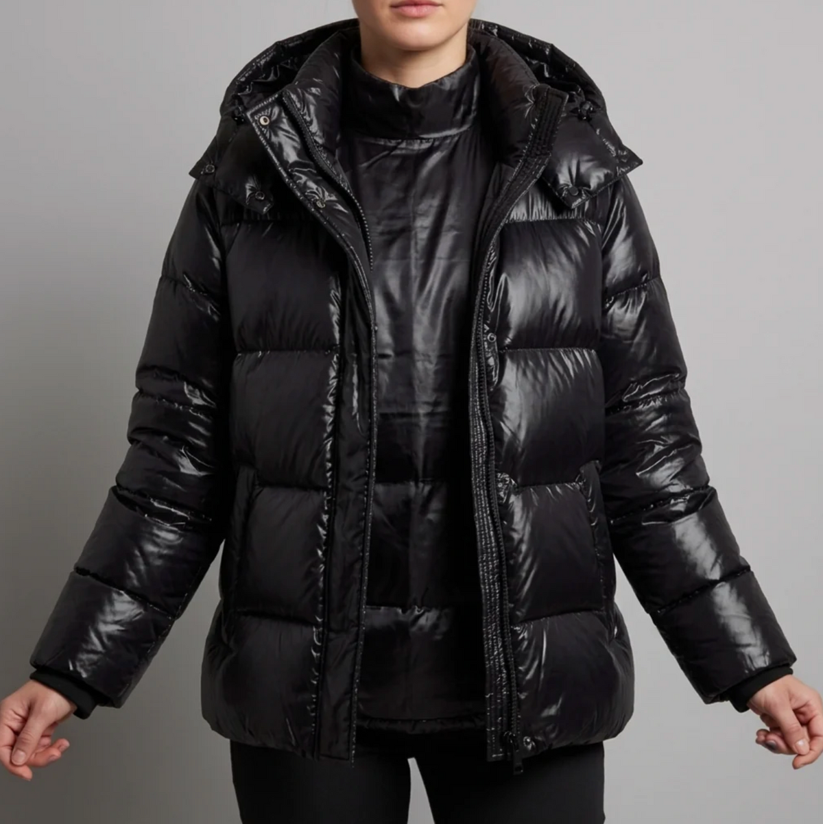 Elara | Women's Glossy Hooded Puffer Jacket with Full Zip