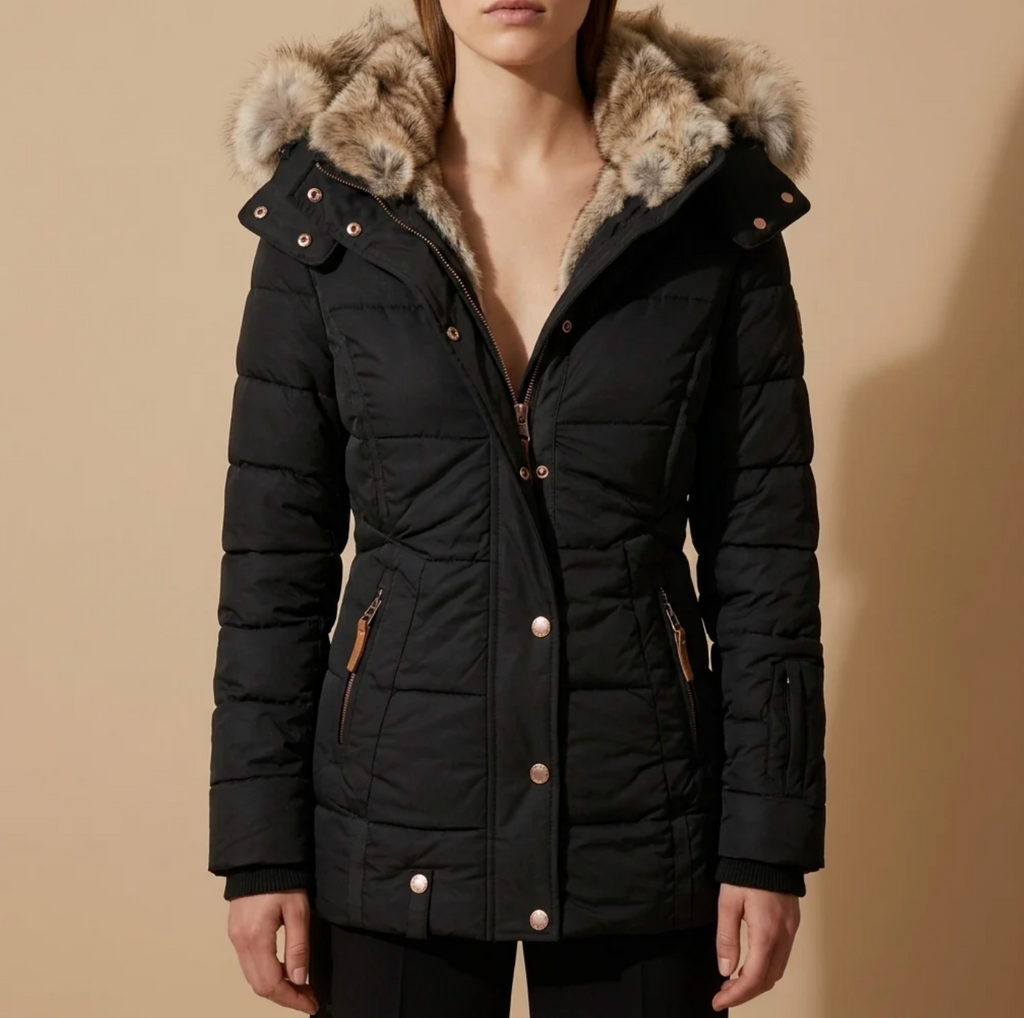 Amara | Women's Faux Fur Hood Puffer Jacket with Slim Fit & Front Pockets